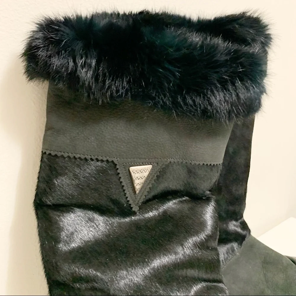 Sorel Black Calf Hair Tall Boots fur 9.5‎ vintage